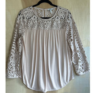 Joie Cream Lace Yoke Long Sleeve Blouse